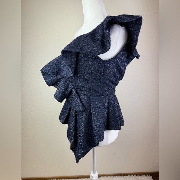 NWT Self-Portrait Ruffled Metallic Fil Coupe Top XS - Picture 10 of 12